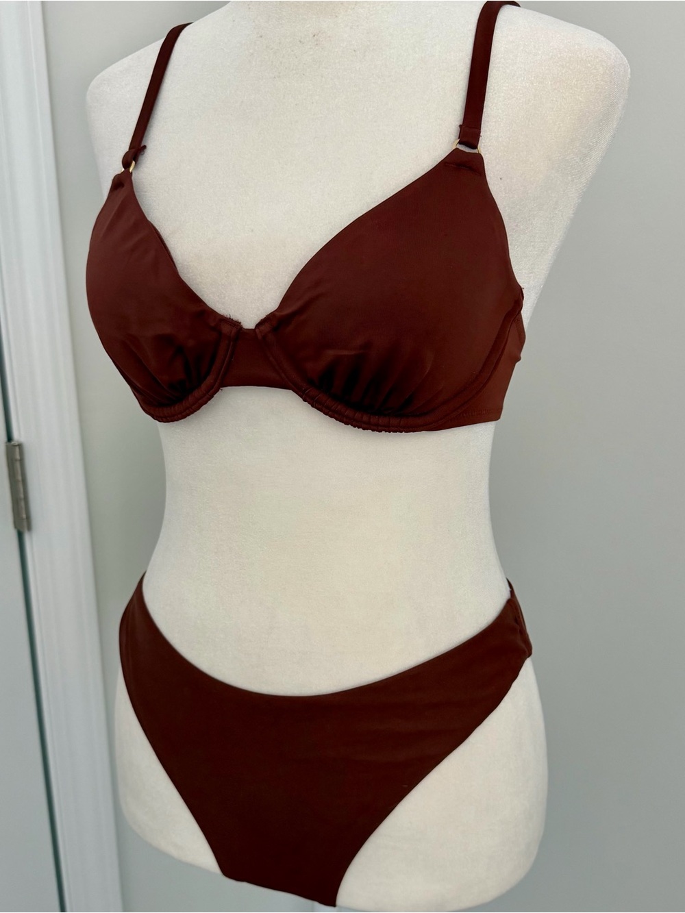 Shade & Shore Brown Underwire Bikini Set High Cut Bottoms Size S 32B